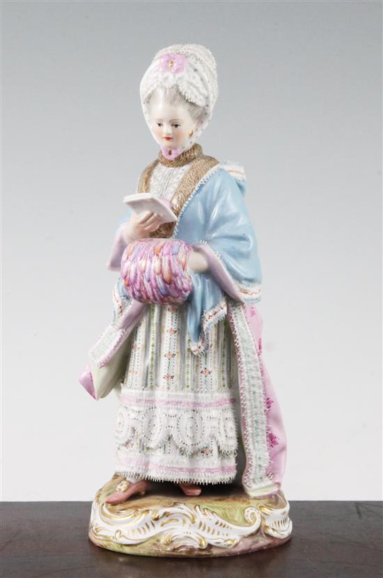 A Meissen figure of a lady, late 19th century, 20.5cm